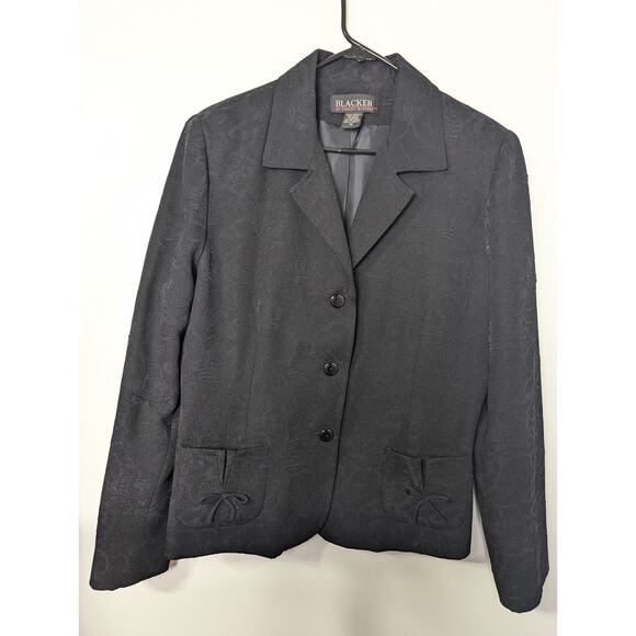 Blacker by Stanley Blacker Blazer Womens Size 14 Black Textured Jacket  Buttons - Picture 1 of 10